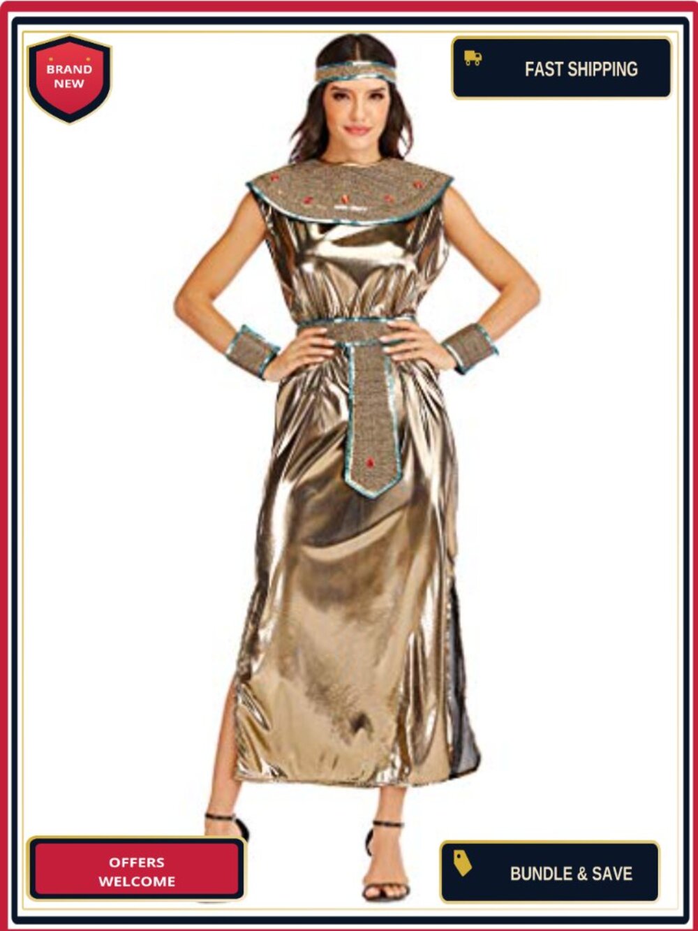 Cleopatra Costume Egyptian Queen Dress Headpiece Set Cosplay